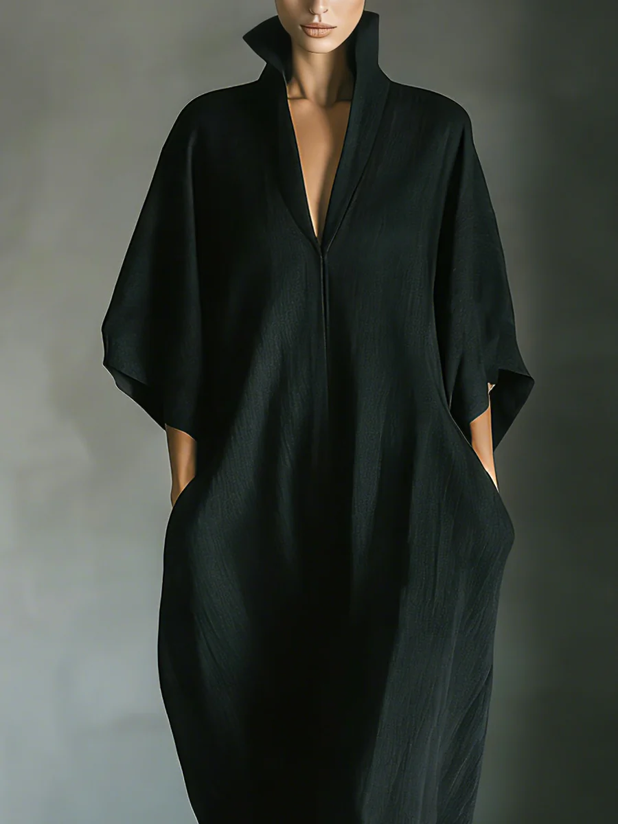 Alessandra™ | Abito lungo nero oversize minimalista con maniche a kimono