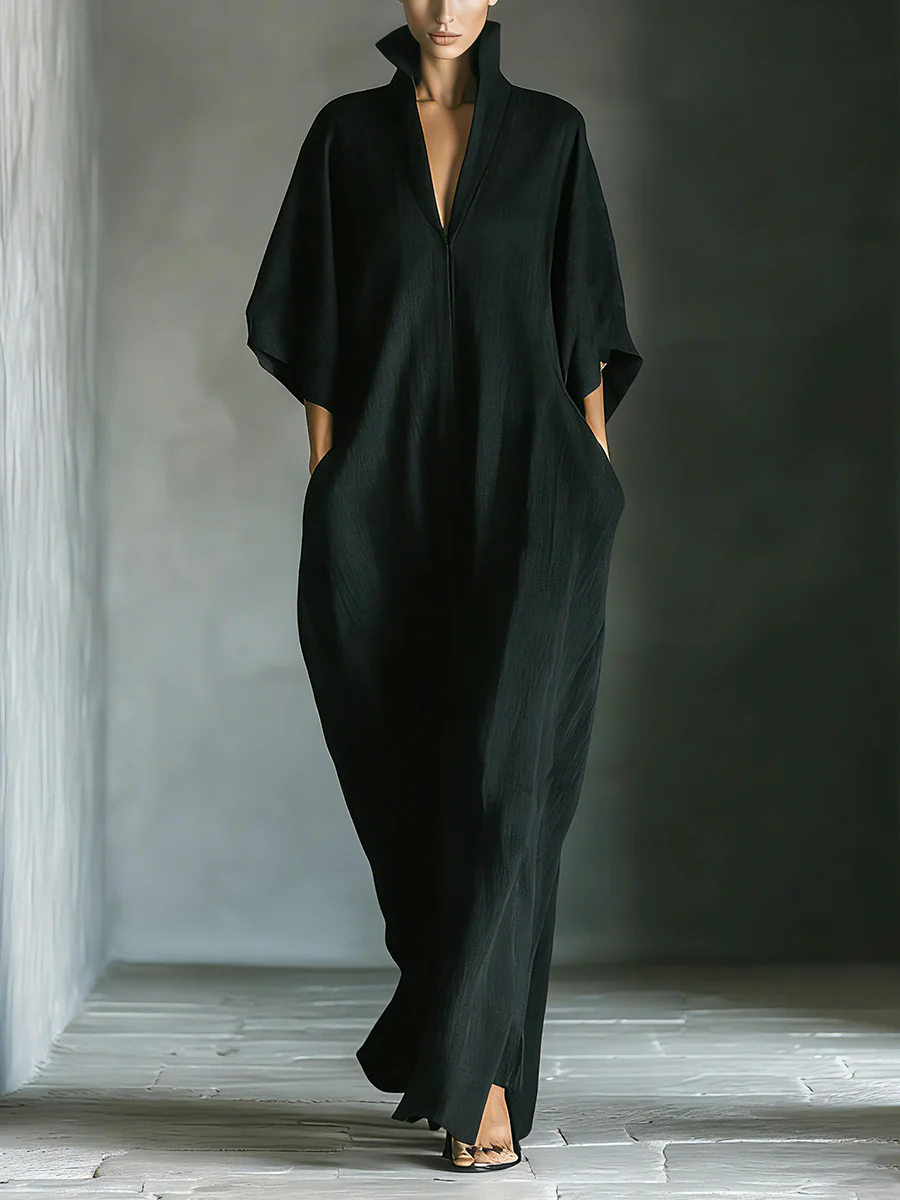 Alessandra™ | Abito lungo nero oversize minimalista con maniche a kimono