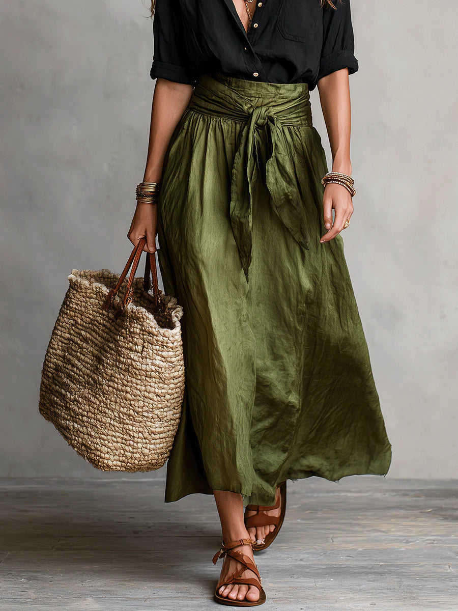 Vera™ | Conjunto de dos piezas: Top negro y falda media verde oliva