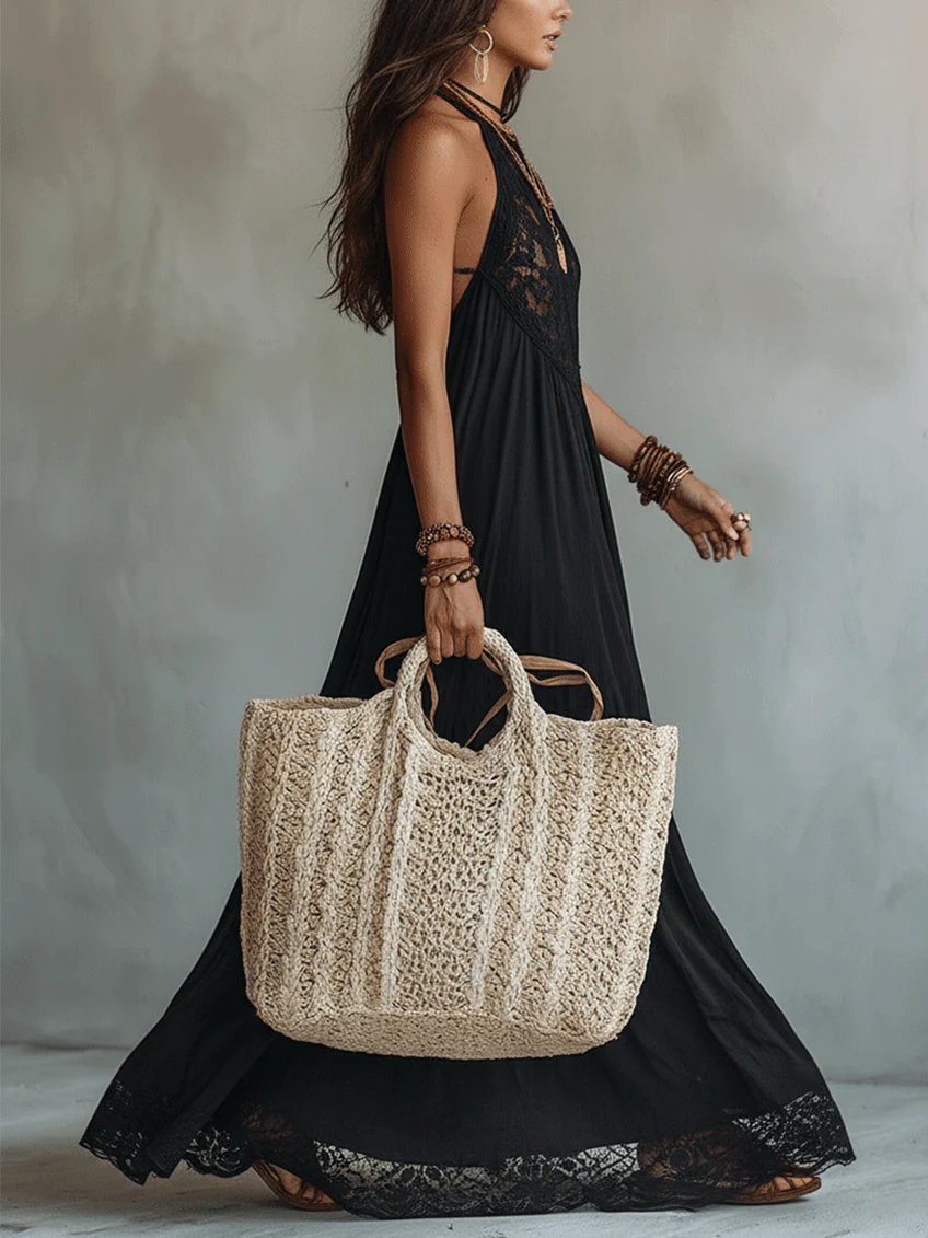 Abito Maxy Senza Maniche in Pizzo Nero Bohemien