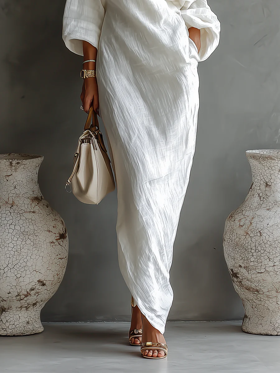 Elise™ | Elegante abito maxi a spalla unica in bianco