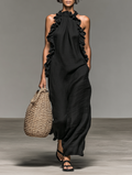 Abito Maxi Senza Maniche in Lino Minimalista da Donna con Rouches