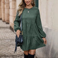 Vestito Babydoll in Velluto a Coste Verde Foresta