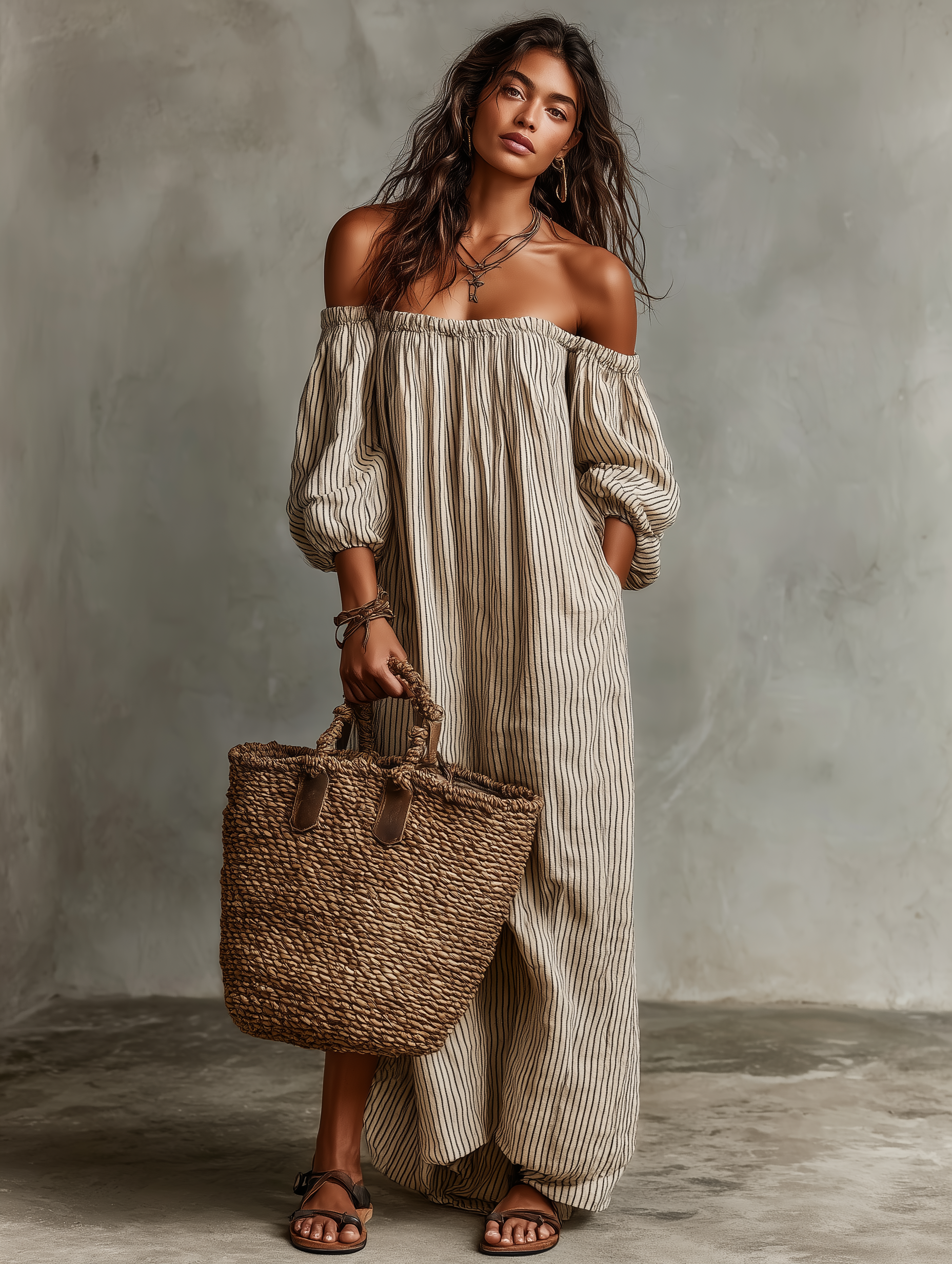 Elena | Abito lungo fluente con design off-the-shoulder