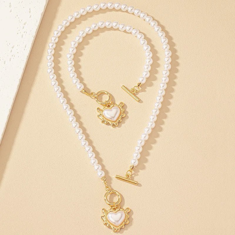 Conjunto de 2 piezas de pulsera y collar con colgante de corazón y cuentas
