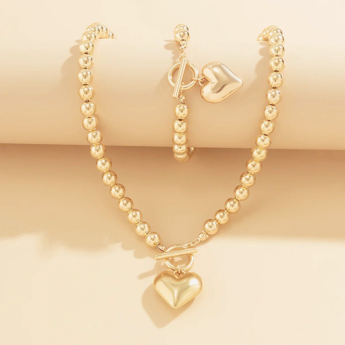 Conjunto de 2 piezas de pulsera y collar con colgante de corazón y cuentas