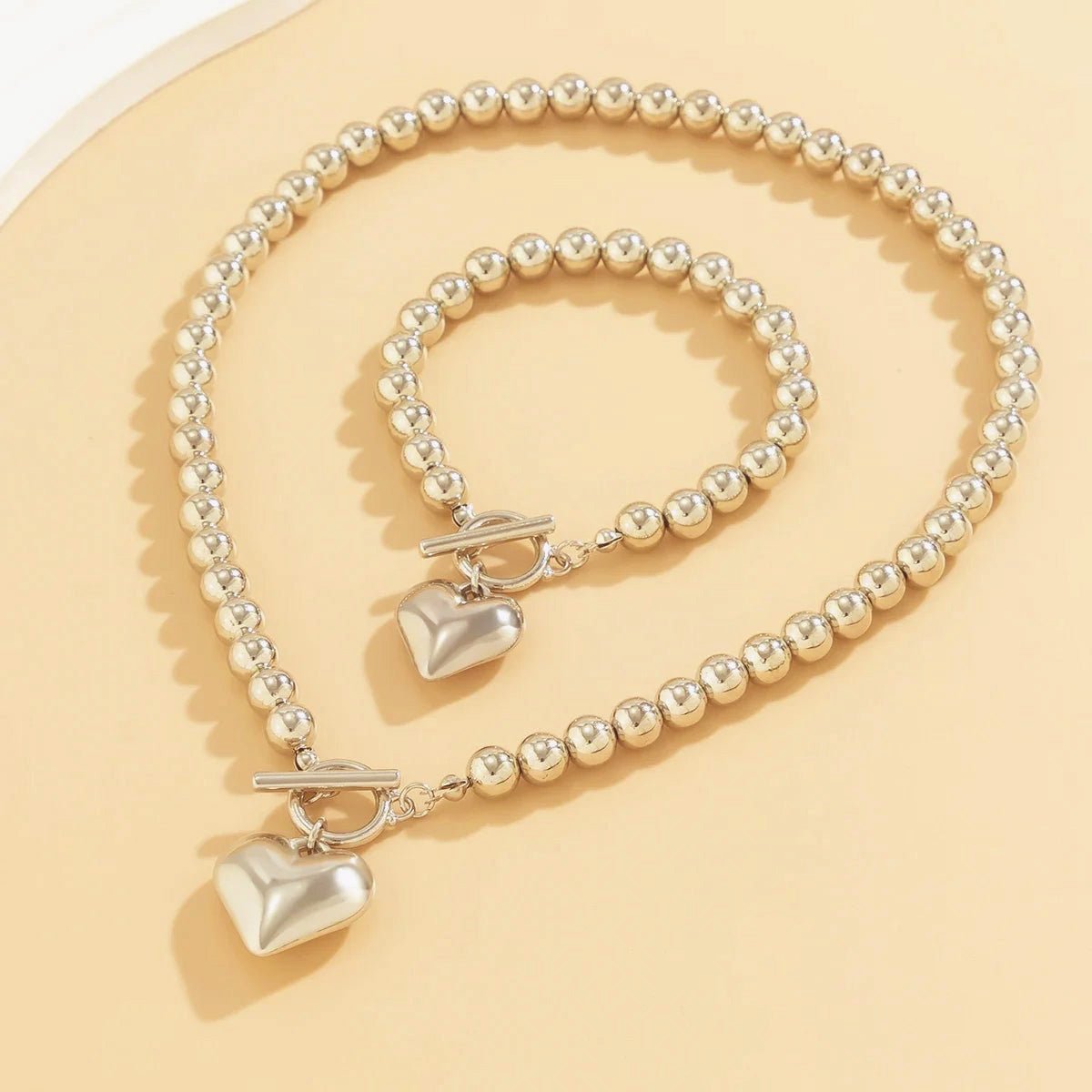 Conjunto de 2 piezas de pulsera y collar con colgante de corazón y cuentas