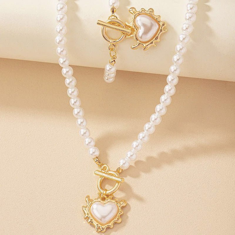 Conjunto de 2 piezas de pulsera y collar con colgante de corazón y cuentas