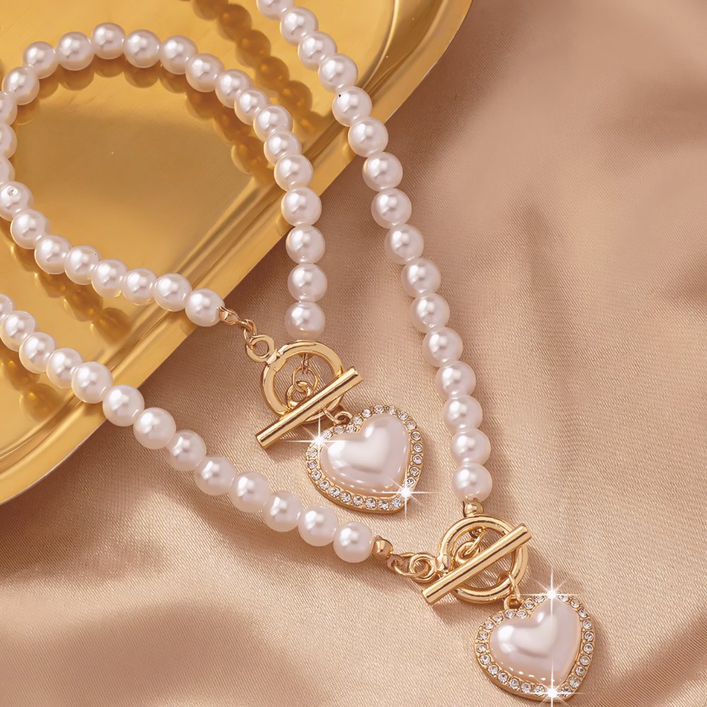 Conjunto de 2 piezas de pulsera y collar con colgante de corazón y cuentas