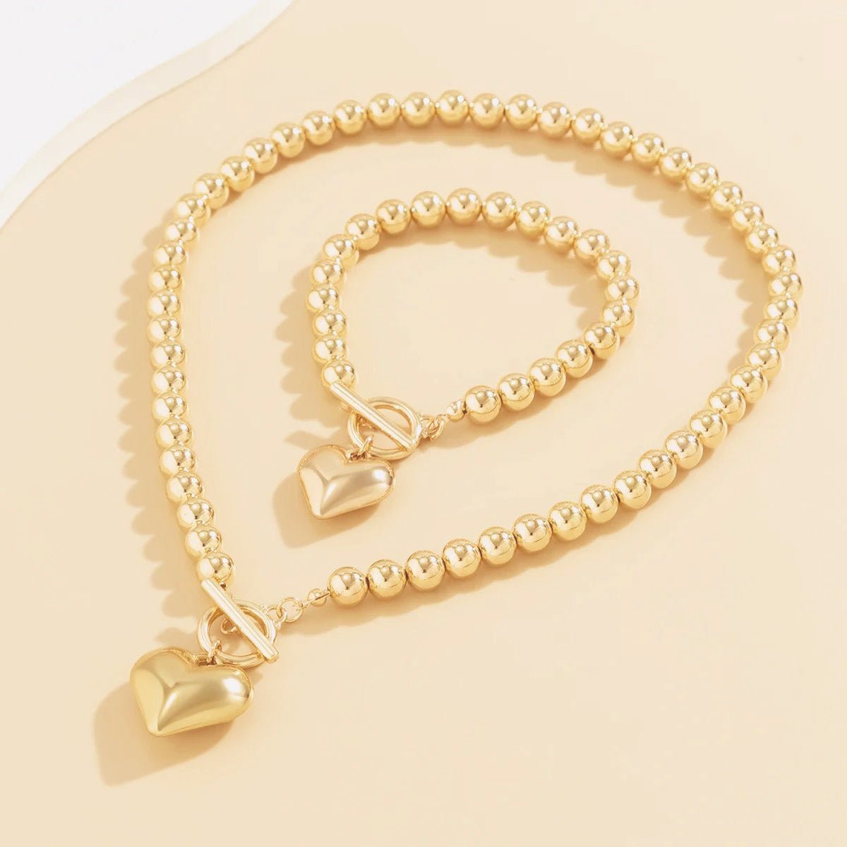 Conjunto de 2 piezas de pulsera y collar con colgante de corazón y cuentas