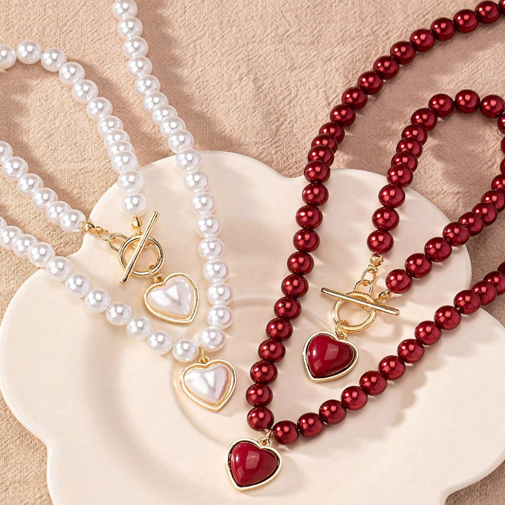 Conjunto de 2 piezas de pulsera y collar con colgante de corazón y cuentas
