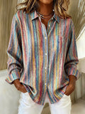 Camicia da donna casual retro con stampa a righe