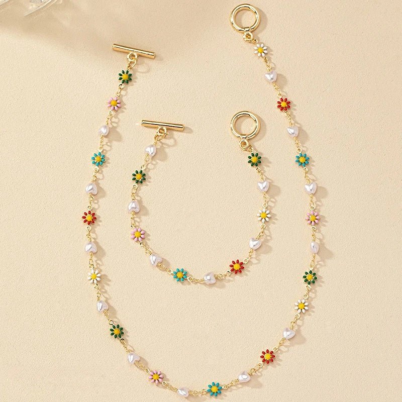 Bracciale e Collana Set di Perle Floreali Primaverili Delicate