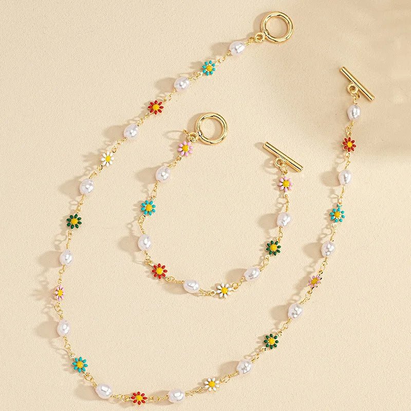 Bracciale e Collana Set di Perle Floreali Primaverili Delicate