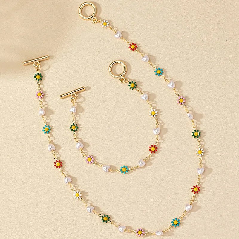 Bracciale e Collana Set di Perle Floreali Primaverili Delicate
