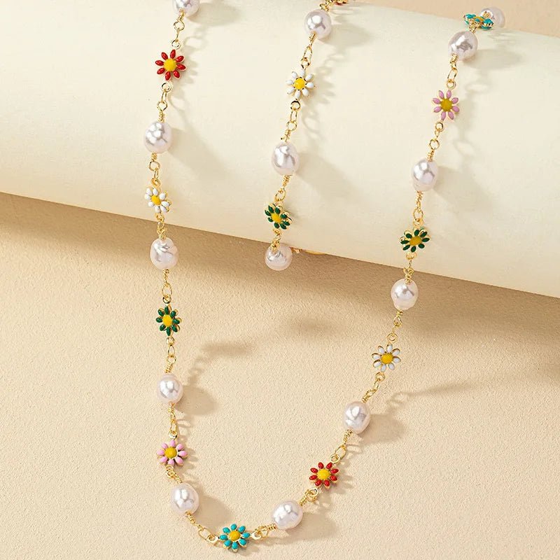 Bracciale e Collana Set di Perle Floreali Primaverili Delicate
