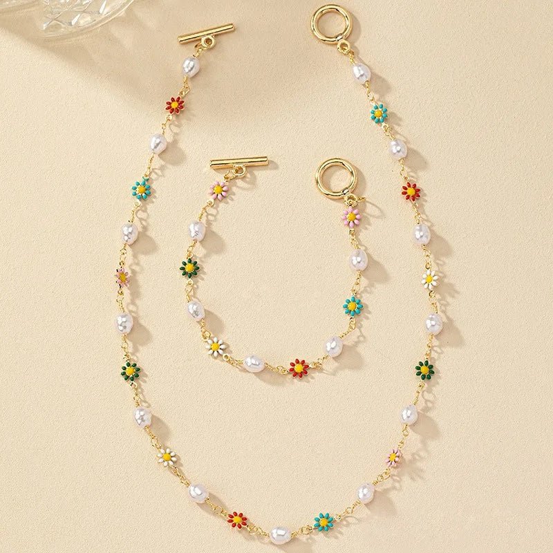 Bracciale e Collana Set di Perle Floreali Primaverili Delicate