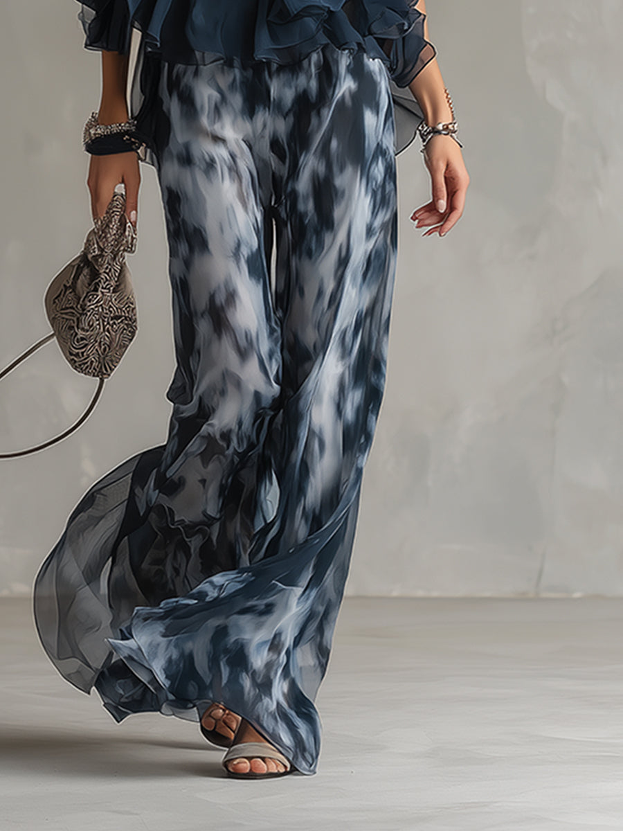 Ludovica - elegante in chiffon con top a collo alto e pantaloni larghi stampati
