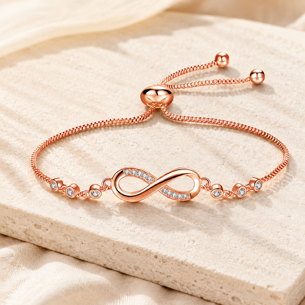 Pulsera ajustable chic en oro rosa en forma de infinito