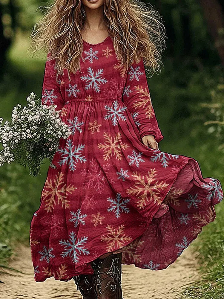 Abito in Cotone e Lino con Motivo Albero di Natale da Donna