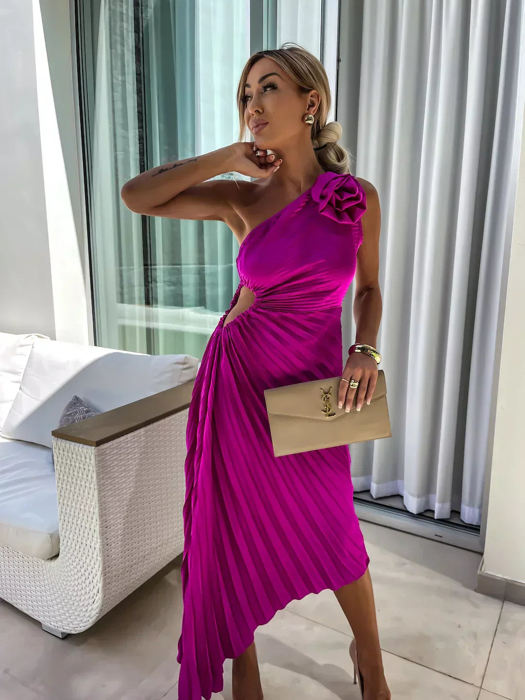 Eya™ | Elegante Vestido Maxi Floral de Un Solo Hombro