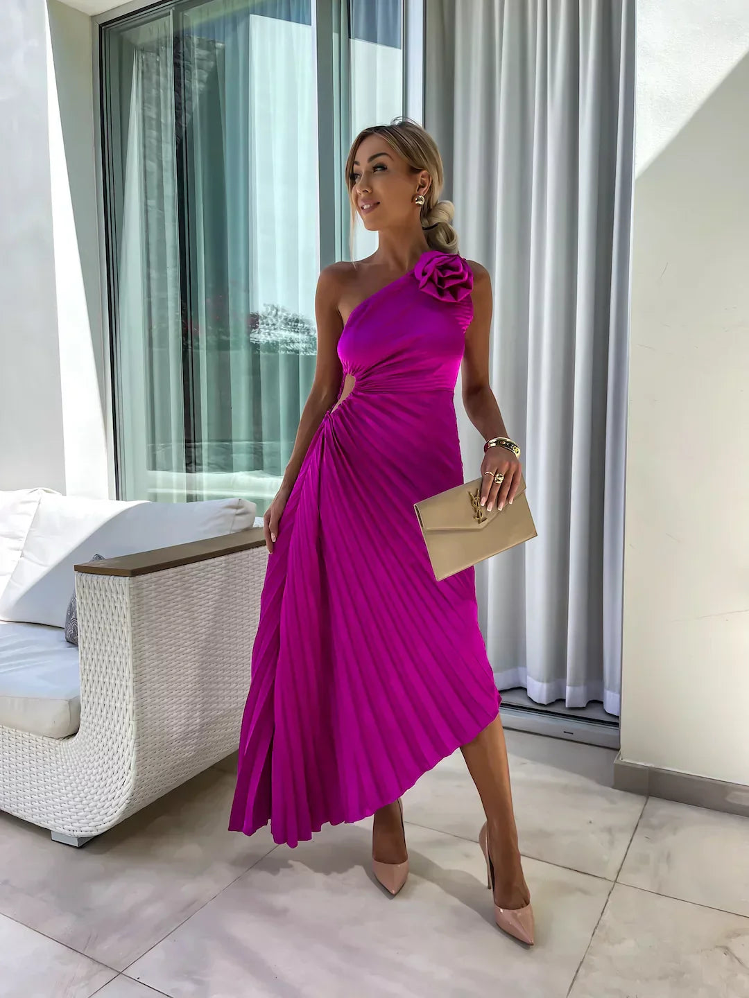 Eya™ | Elegante Vestido Maxi Floral de Un Solo Hombro