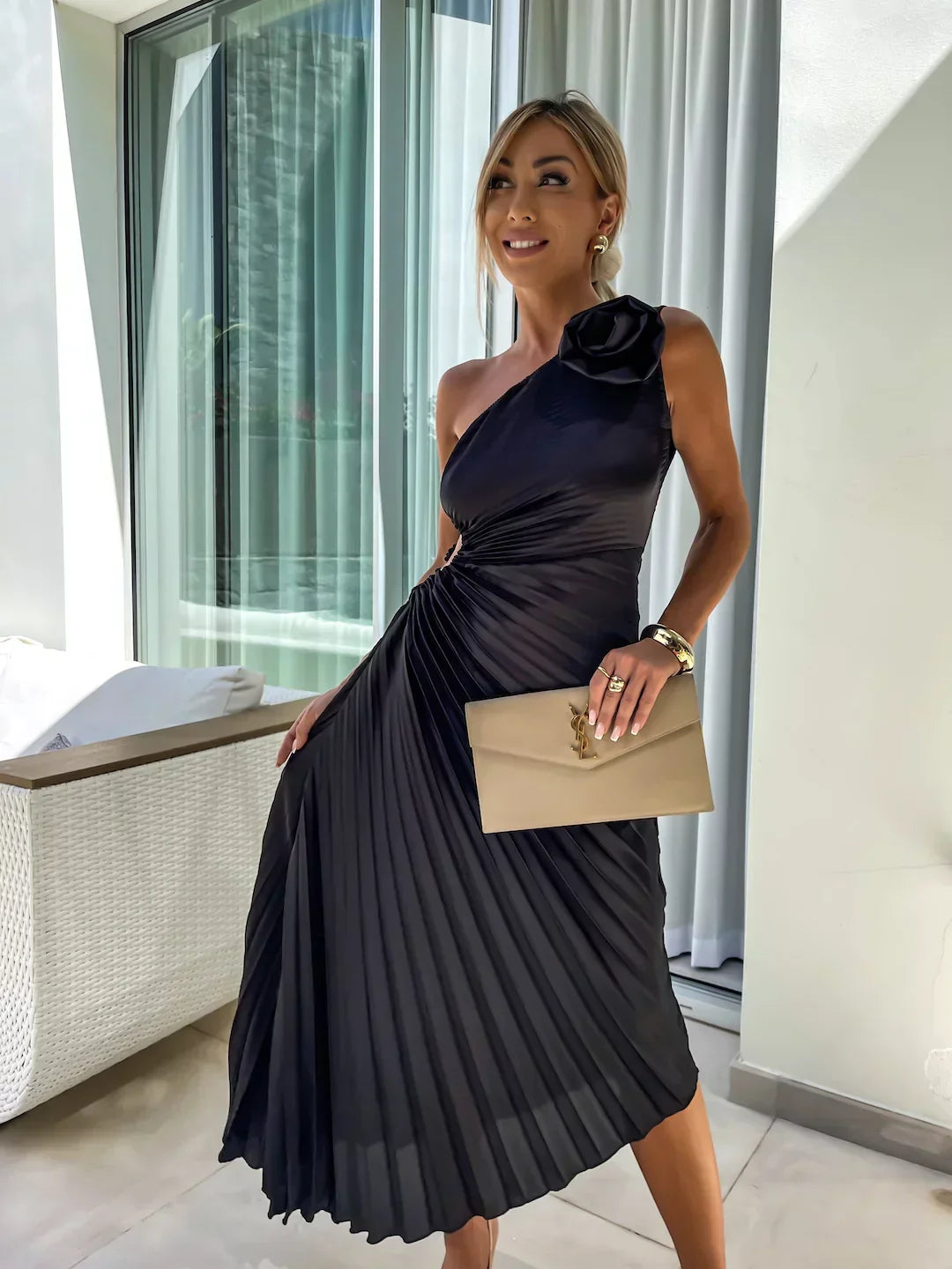 Eya™ | Elegante Vestido Maxi Floral de Un Solo Hombro