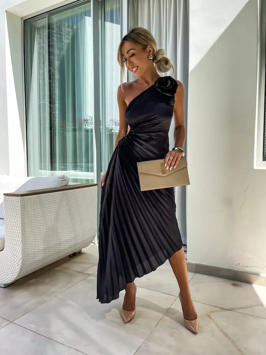 Eya™ | Elegante Abito Maxi Floreale a Spalla Unica