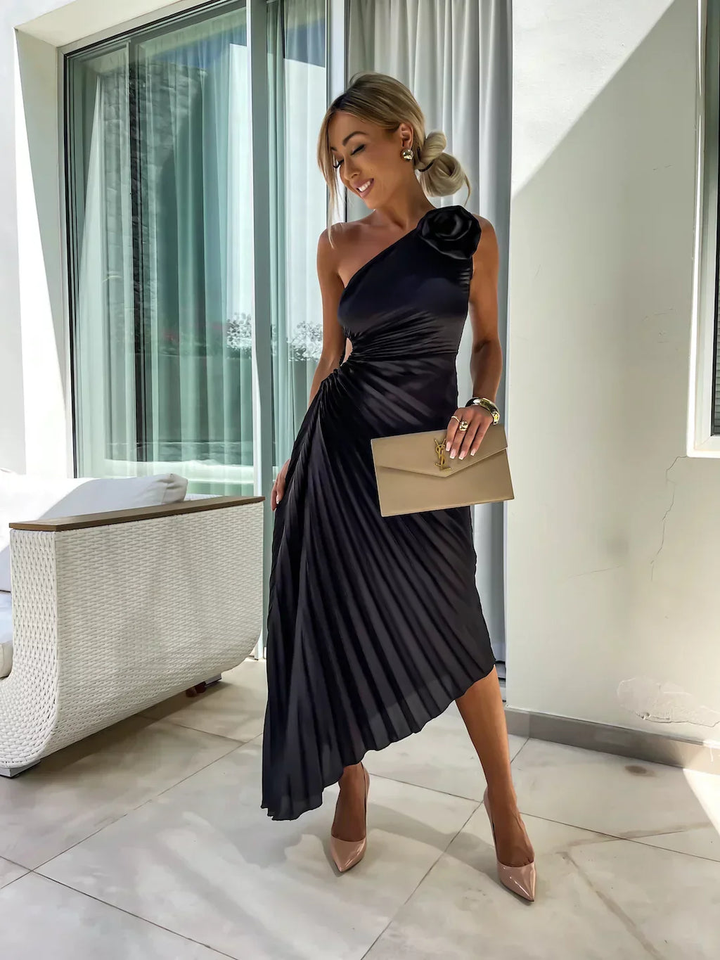 Eya™ | Elegante Vestido Maxi Floral de Un Solo Hombro