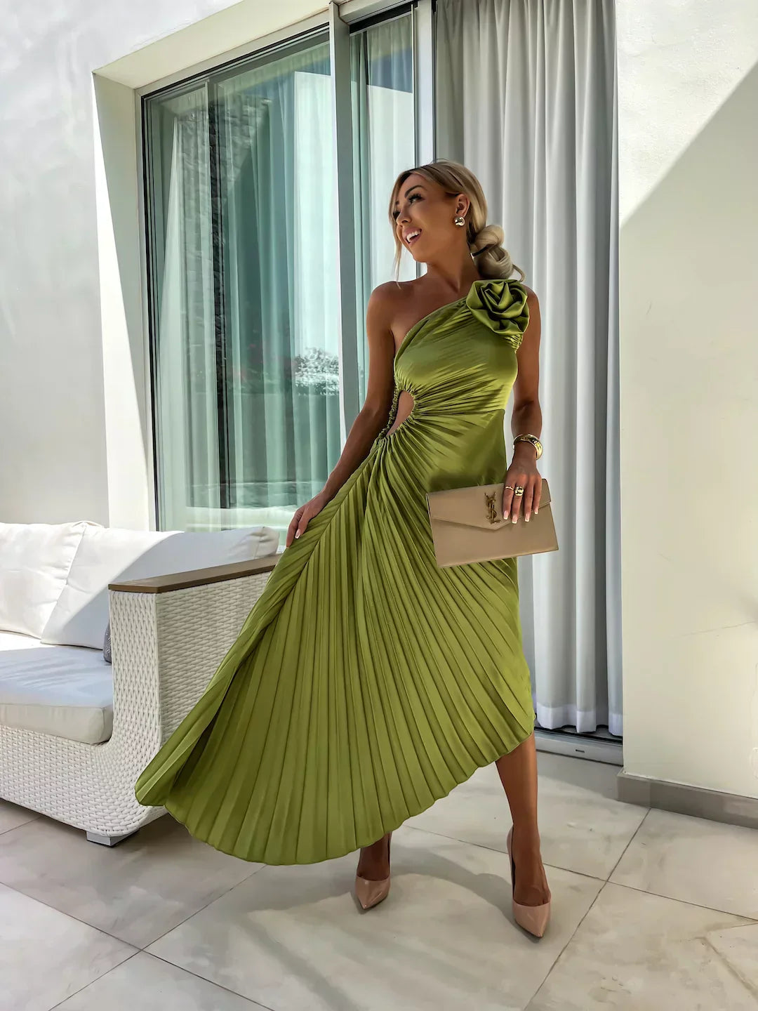 Eya™ | Elegante Vestido Maxi Floral de Un Solo Hombro