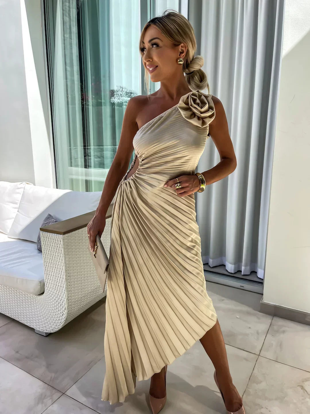 Eya™ | Elegante Vestido Maxi Floral de Un Solo Hombro