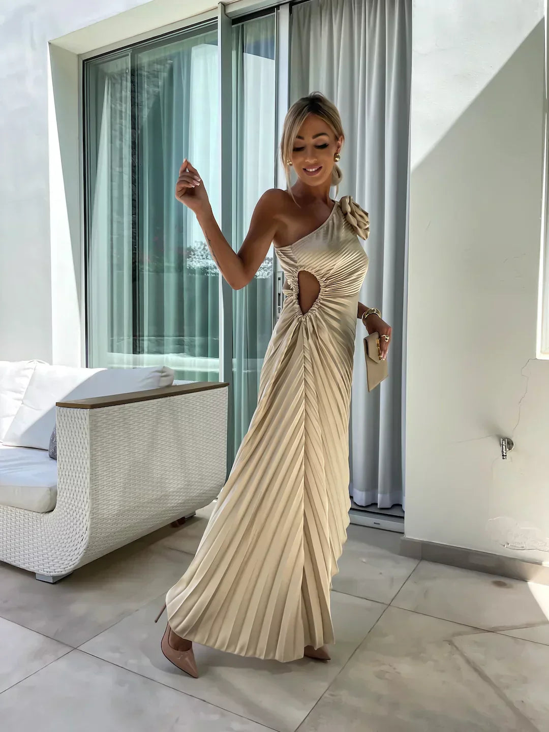 Eya™ | Elegante Abito Maxi Floreale a Spalla Unica