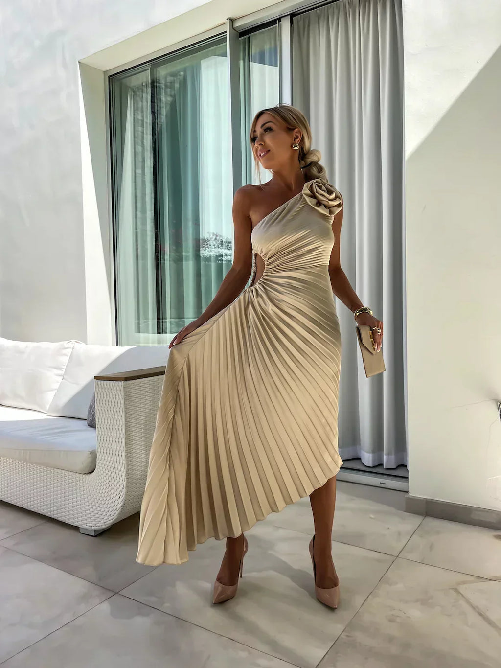 Eya™ | Elegante Vestido Maxi Floral de Un Solo Hombro