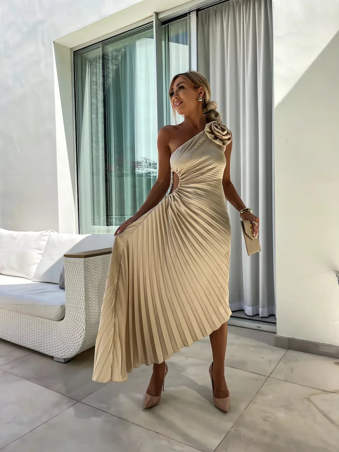 Eya™ | Elegante Vestido Maxi Floral de Un Solo Hombro