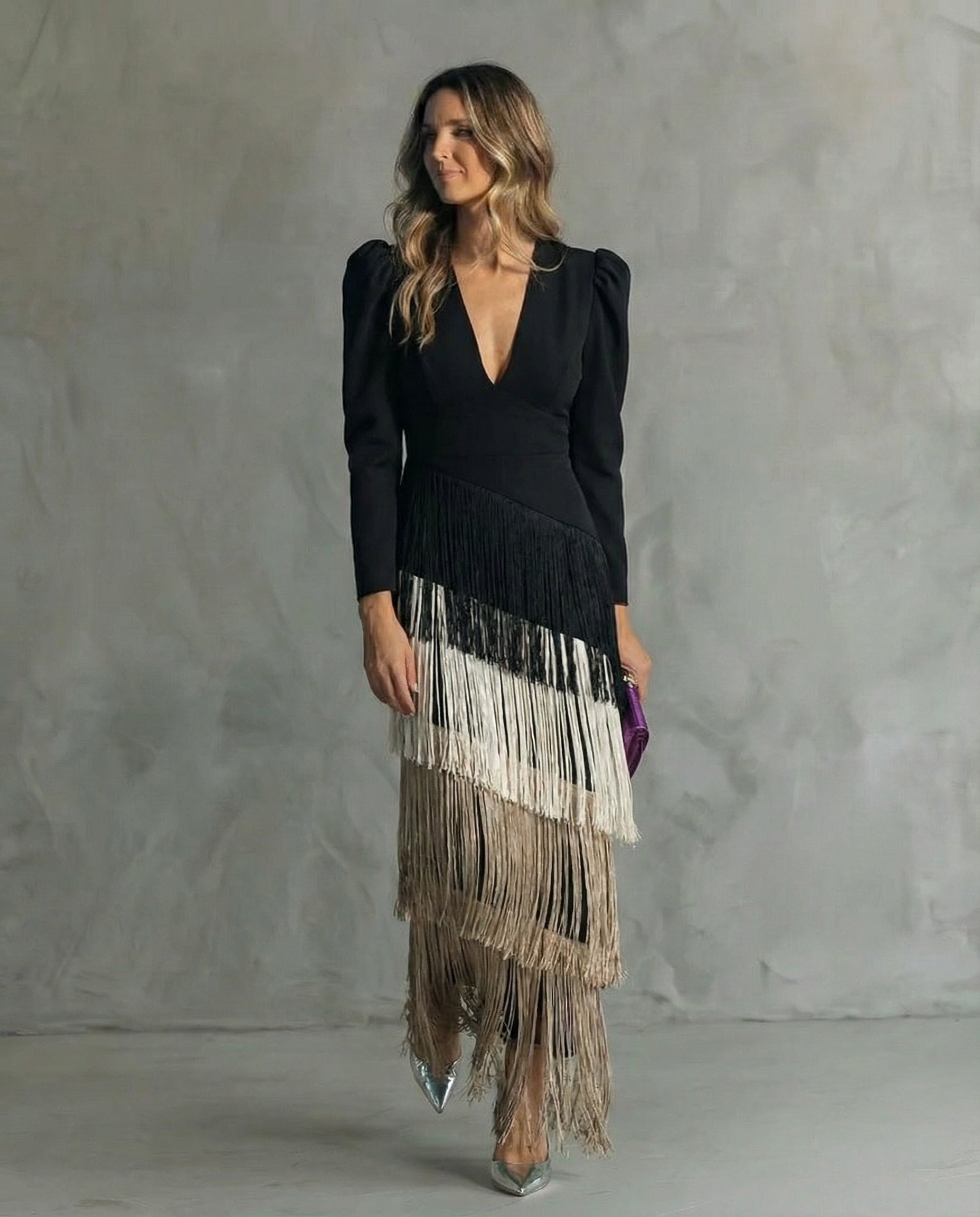 Clara | Vestito Elegante con Maniche a Frange