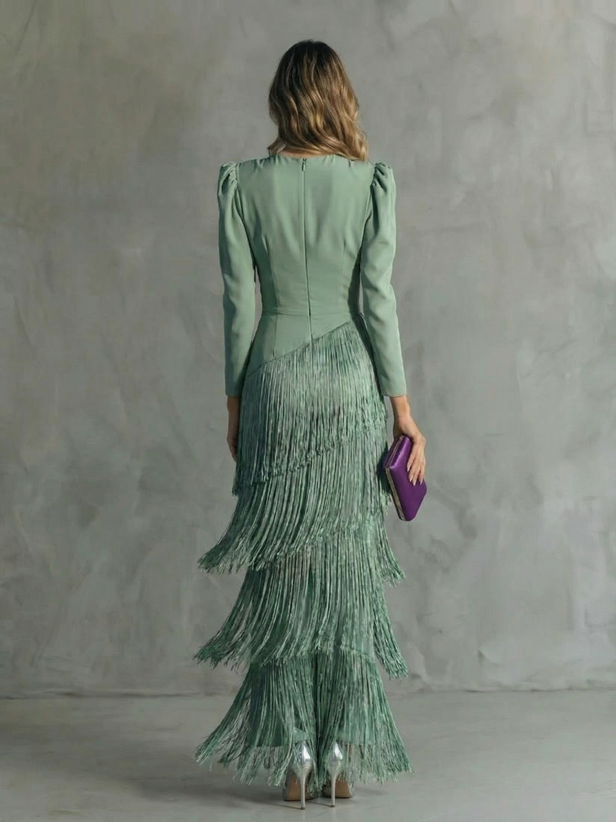 Alessia - Vestido de primavera elegante medio, con mangas de flecos