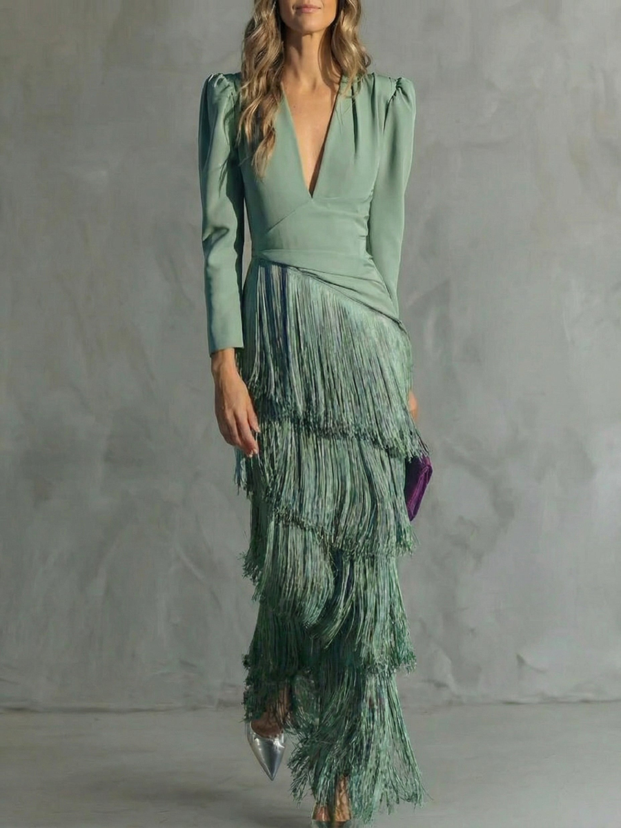 Alessia - Vestido de primavera elegante medio, con mangas de flecos