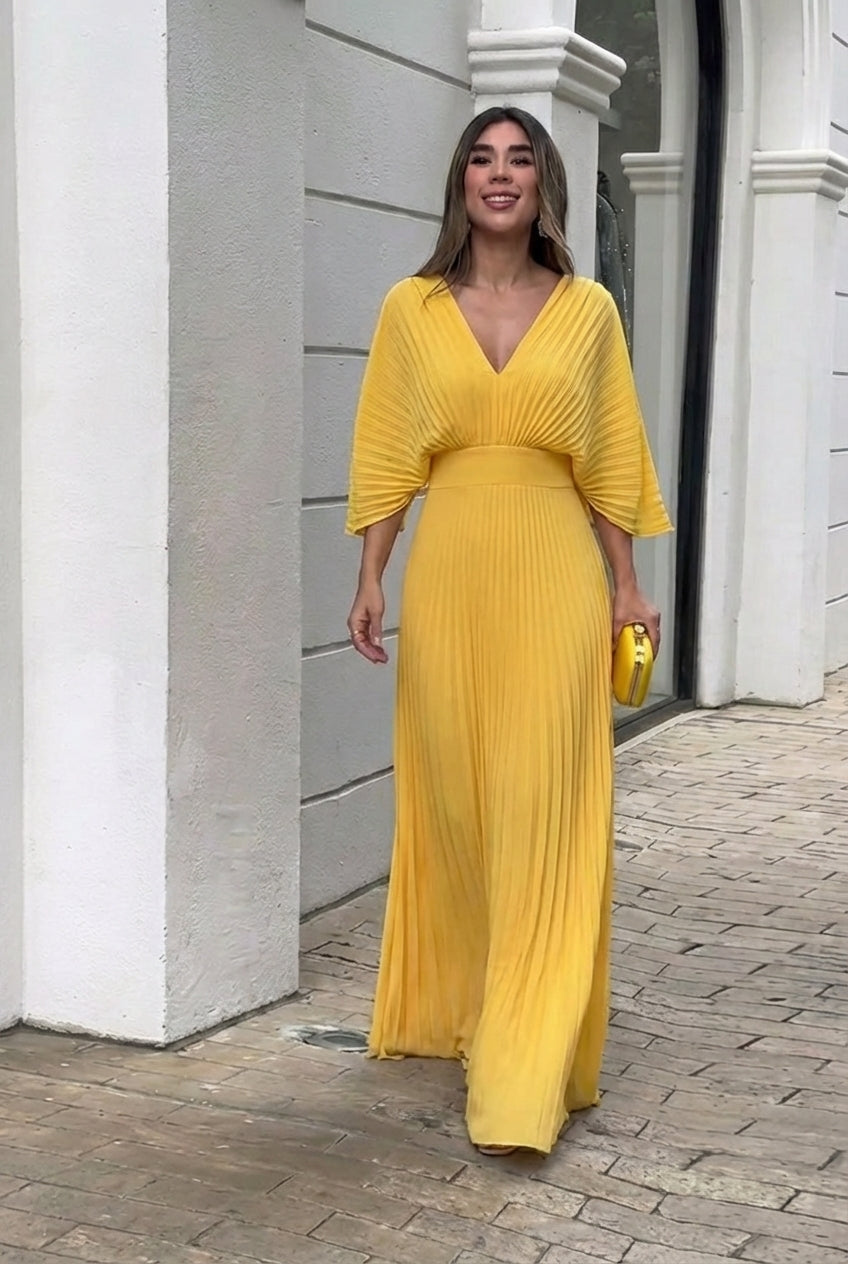 Natalia | Abito lungo plissettato elegante
