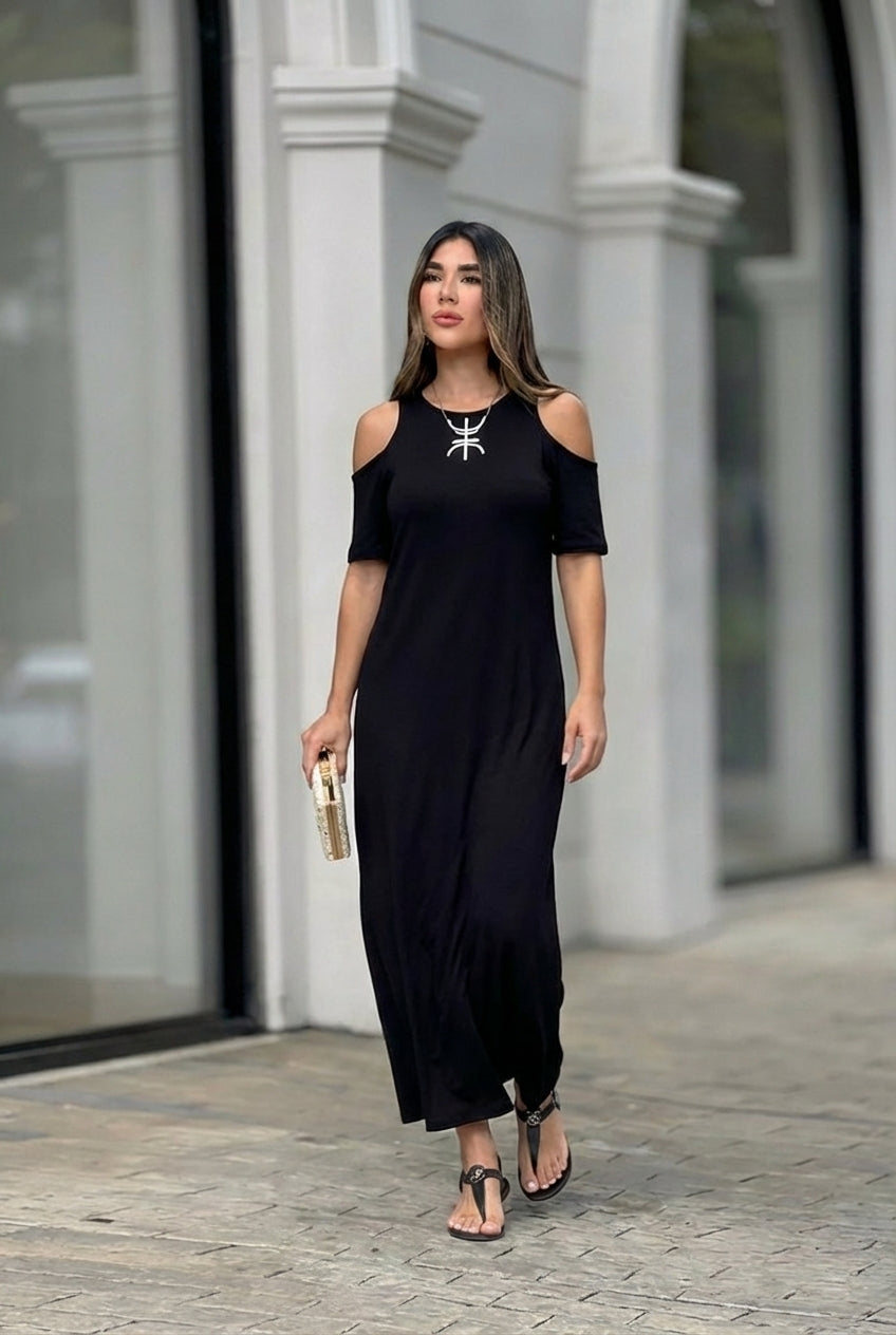 Elena | Abito lungo con spalle scoperte e vestibilità rilassata