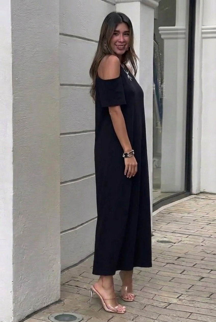 Elena | Abito lungo con spalle scoperte e vestibilità rilassata