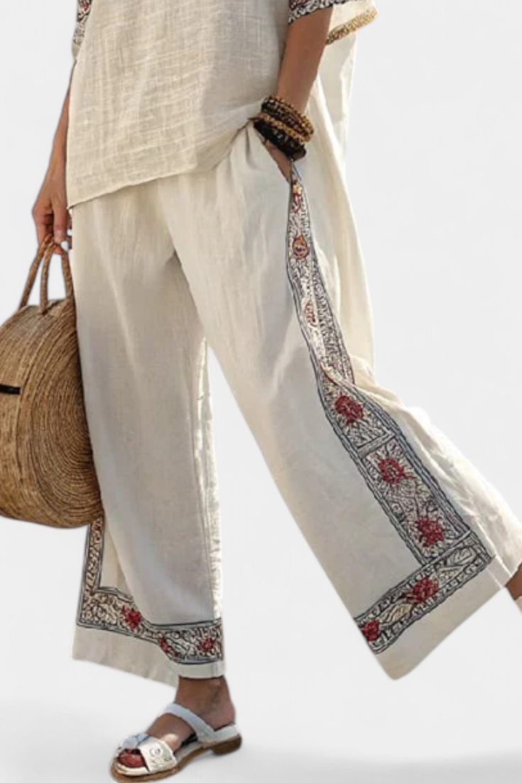 Tameric | Blusa Grezza Ricamata e Pantaloni Ampi