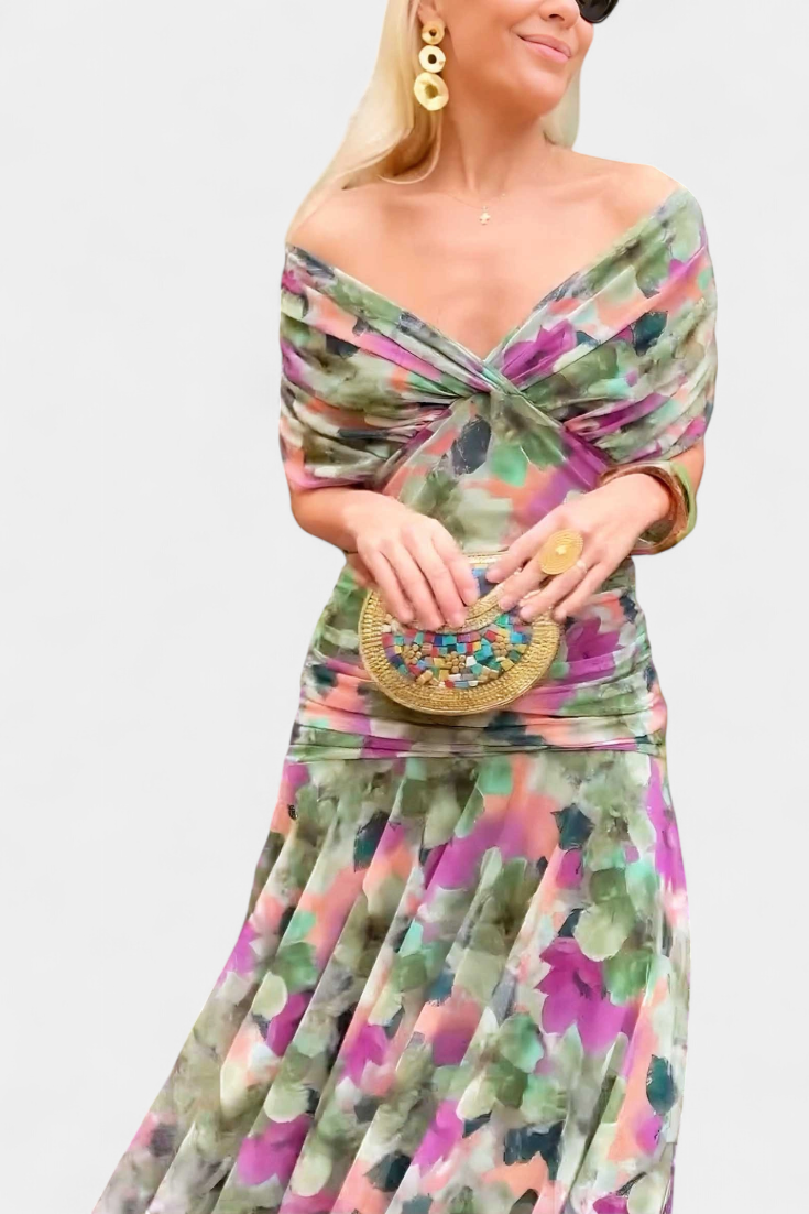 Florendra™ | Vestido Largo Floral con Cuello en V