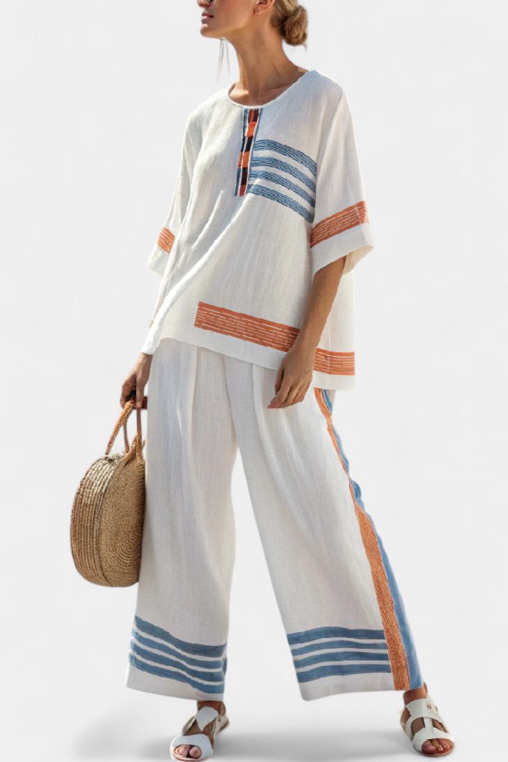 Marcellin | Top e Pantaloni Striati Blu-Arancio Sofisticati