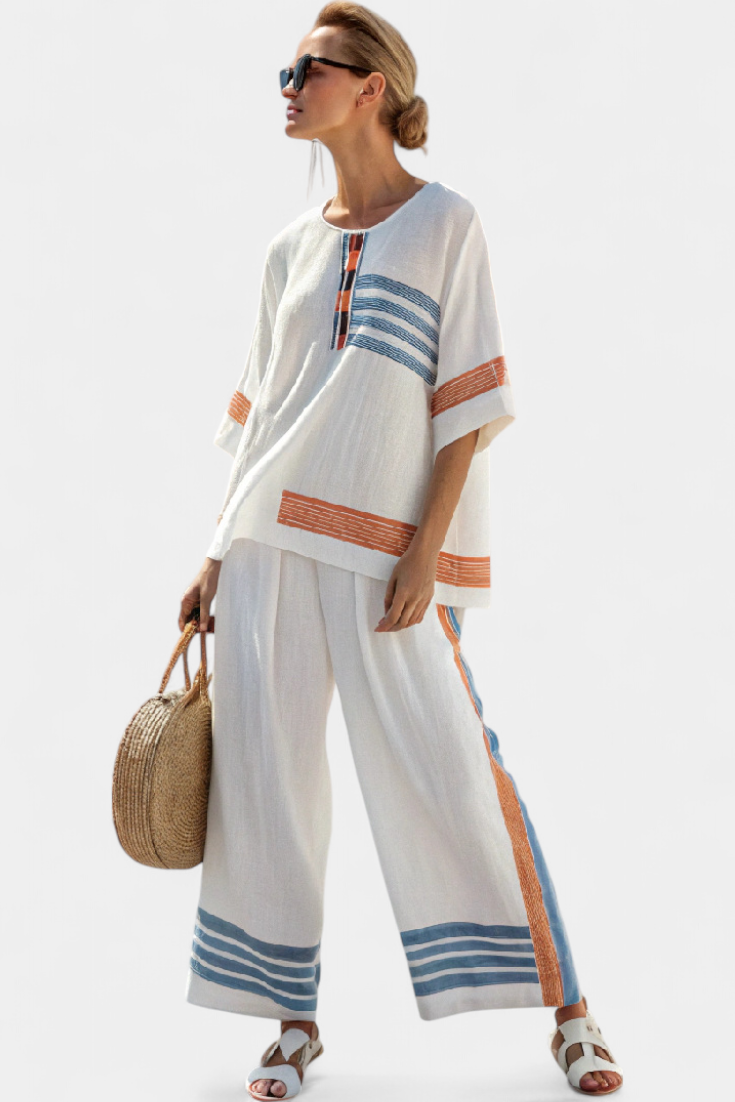 Marcellin | Top e Pantaloni Striati Blu-Arancio Sofisticati