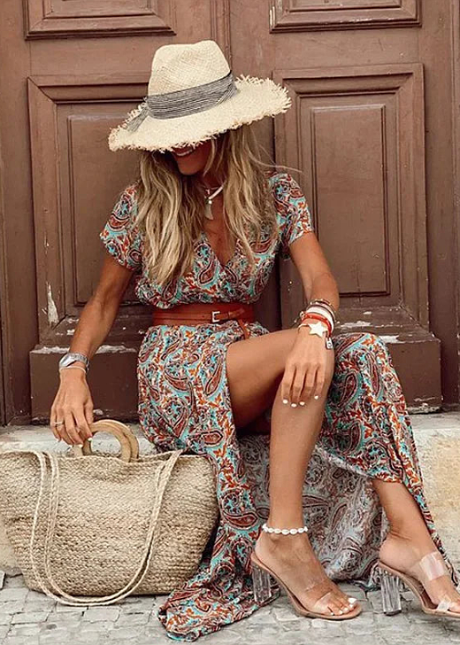 Nerissa | VESTIDO LARGO BOHEMIO CON CINTURA FRUNCIDA