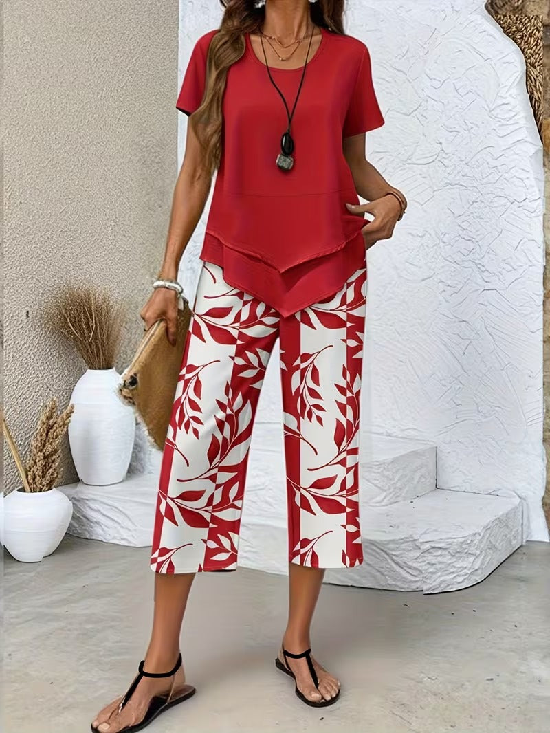 Arvessa | Set Due Pezzi con Stampa Fogliare Casual