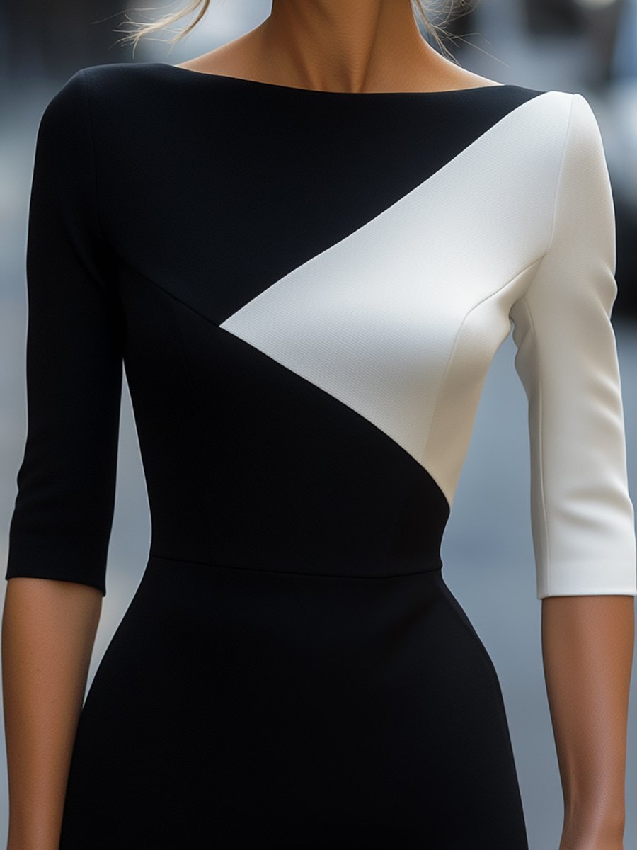 Aveline | VESTIDO ELEGANTE BICOLOR CON CORTE ASIMÉTRICO