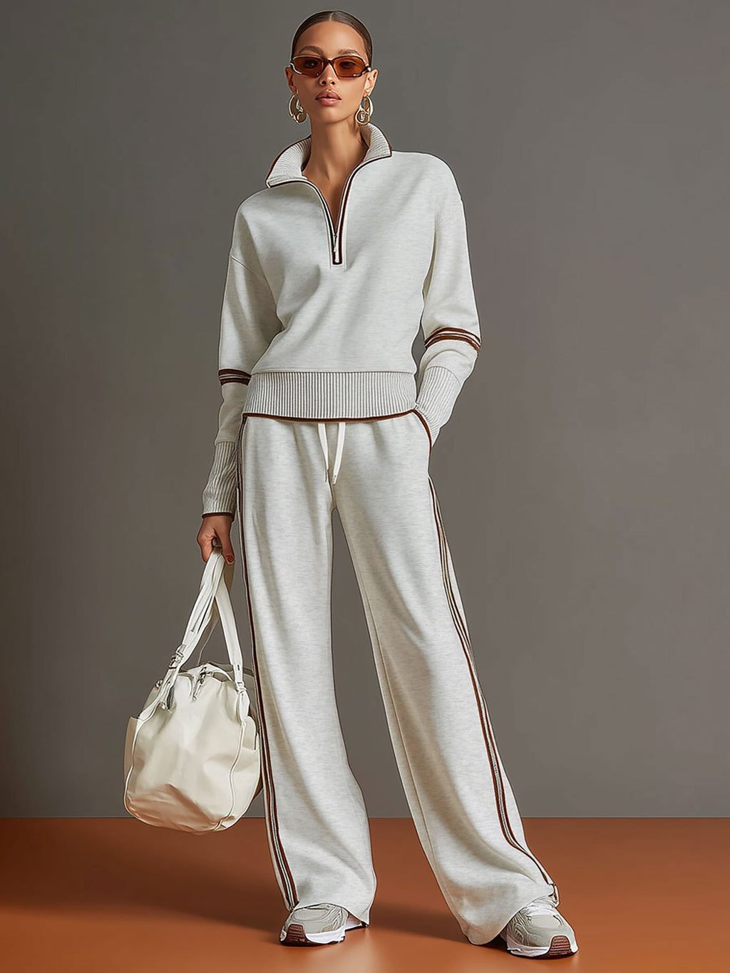 Priscilla - Completo Sportivo Elegante con Felpa Mezza Zip