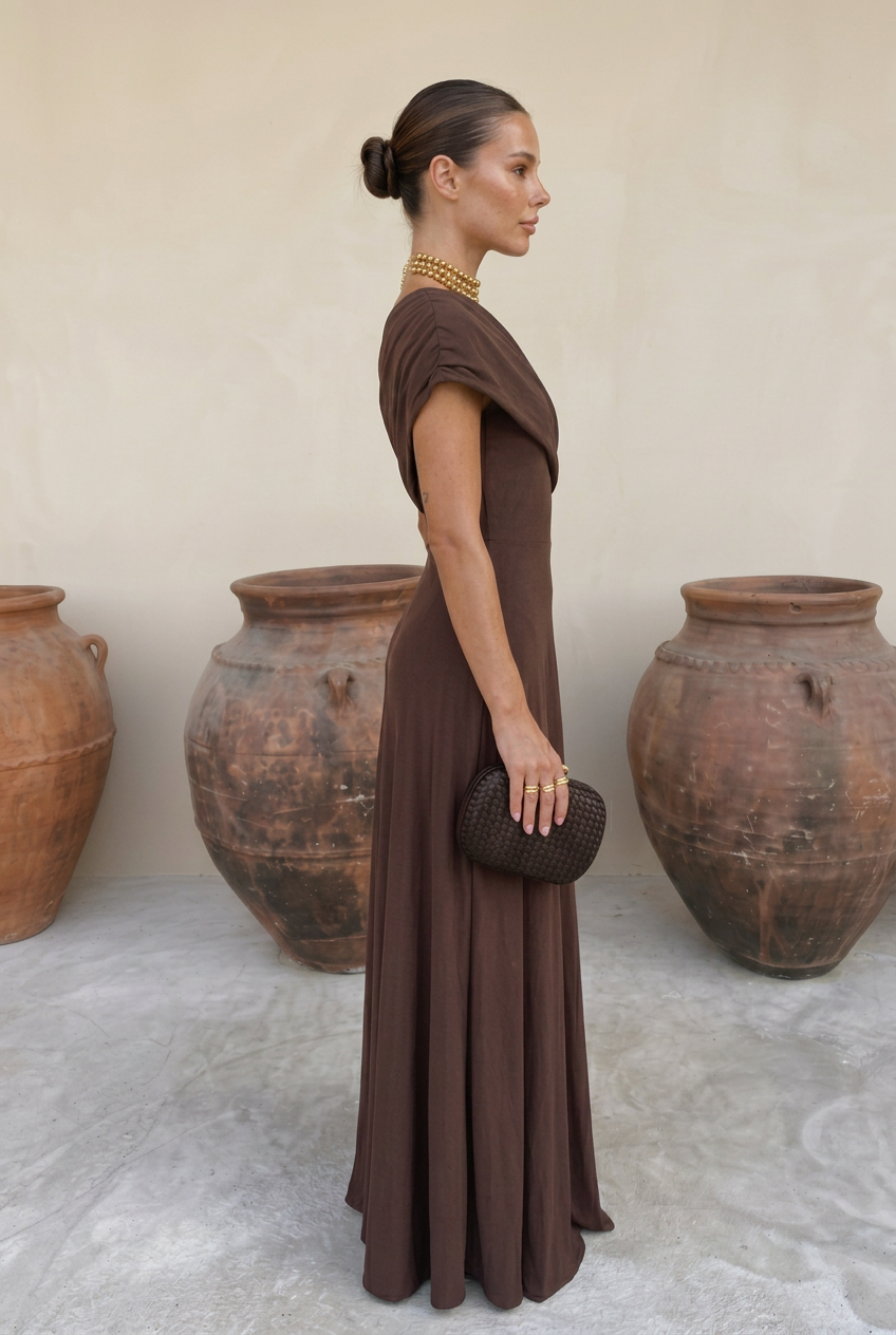 Abito Positano — Drappeggiato Monospalla in Terracotta
