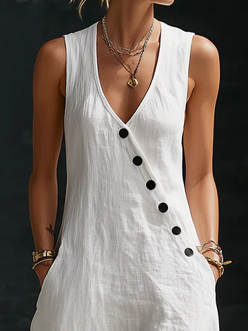 Graziella™ – Abito Maxi con Bottoni e Scollo a V
